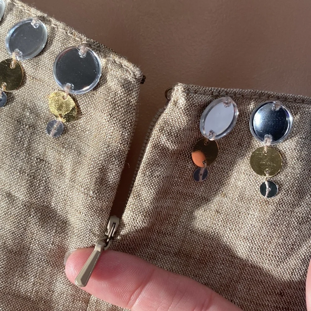 TORY BURCH - linen tank tunic w little mirror discs surrounding neck, zip - 8 - Picture 14 of 16